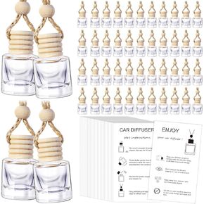100 Sets Hanging Car Air Freshener Diffuser Bottles Bulk Empty Glass Perfume Bottles with Car Diffuser Instructions Business Cards for Empty Car Essential Oil Diffuser Bottles(Round) in Kuwait