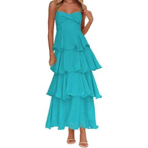 Tiered Chiffon Bridesmaid Dress for Women Ruffled Spaghetti Straps A-Line Formal Evening Dress in Saudi Arabia