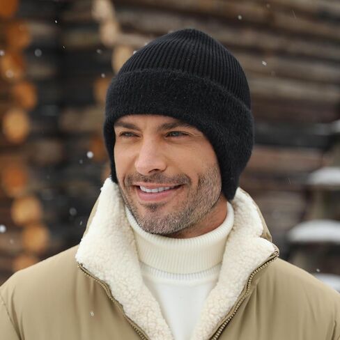 Winter Fleece Line Beanie with Earflap for Men Women, Outdoor Warm Thermal Knitted Hat Stocking Caps in Saudi Arabia
