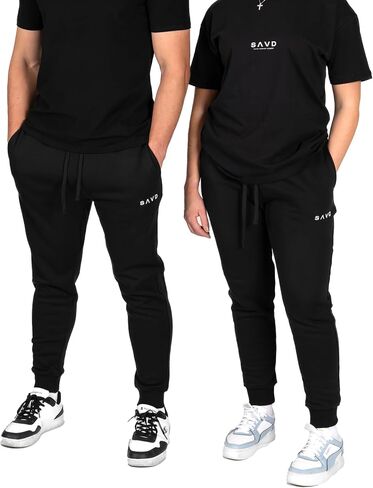 SAVD Essential Joggers for Men & Women – Sweatpants with Embroidered Logo, Premium Cotton Blend, Cuffed/Straight Fit in Saudi Arabia