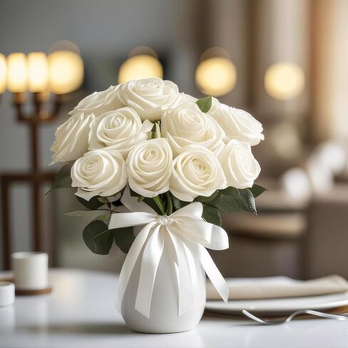 60pcs Artificial Flowers, White Foam Roses with Stems for DIY Wedding Bouquets Fake Flowers, White Roses, Artifical White Roses for Party Tables Decoration in Saudi Arabia