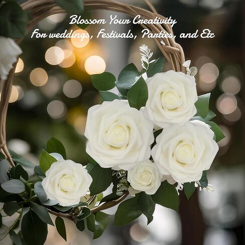 60pcs Artificial Flowers, White Foam Roses with Stems for DIY Wedding Bouquets Fake Flowers, White Roses, Artifical White Roses for Party Tables Decoration in Saudi Arabia