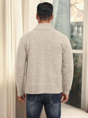 Les umes Mens Knitted Full Zipper Cardigan Fleece Lined Sweater Warm Stand Collar Jumper Coat with Pockets in Kuwait