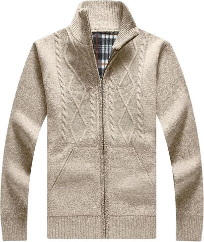 Les umes Mens Knitted Full Zipper Cardigan Fleece Lined Sweater Warm Stand Collar Jumper Coat with Pockets in Kuwait
