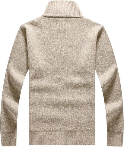 Les umes Mens Knitted Full Zipper Cardigan Fleece Lined Sweater Warm Stand Collar Jumper Coat with Pockets in Kuwait