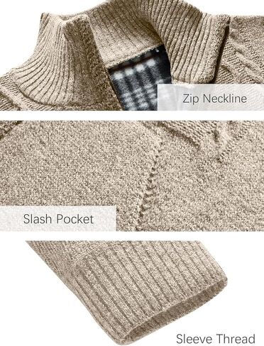 Les umes Mens Knitted Full Zipper Cardigan Fleece Lined Sweater Warm Stand Collar Jumper Coat with Pockets in Kuwait