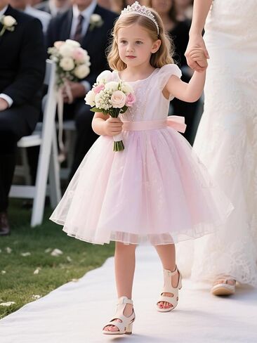 Girls High Heels Flower Girl Wedding Party Dress Shoes Elegant Open Toe Sandals in Saudi Arabia