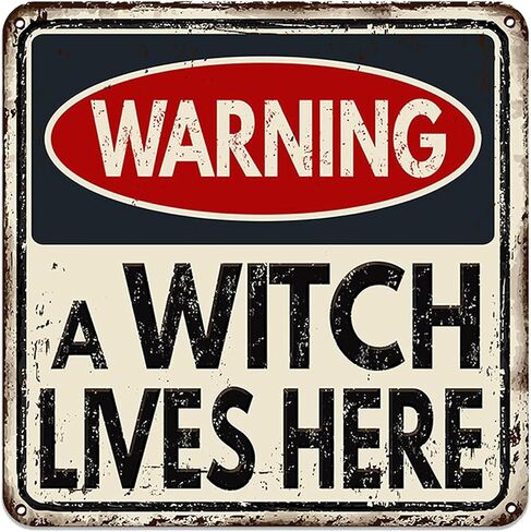 Halloween Decor Beware Sign, Haunted House Warning Decor with Witch Silhouette - Scary Indoor Outdoor Decorations for Lawn, Wall, Garage, Pub - Holiday Party Props 12x12 Inch in Saudi Arabia