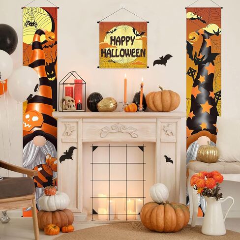 Tatuo 3 Pieces Halloween Porch Decoration Halloween Porch Banners Halloween Door Decoration Gnome Pumpkin Porch Sign for Front Door Outside Yard Party in Saudi Arabia