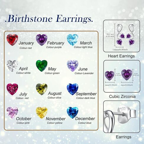 Earrings for Women, S925 Sterling Silver Birthstone Heart Studs Earring for Girlfriend Wife, Anniversary Birthday Christmas Valentines Mothers Day Gifts Jewelry for Womens Wife Her Mom in Saudi Arabia