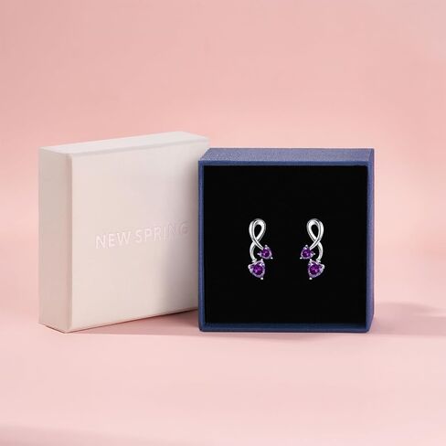 Earrings for Women, S925 Sterling Silver Birthstone Heart Studs Earring for Girlfriend Wife, Anniversary Birthday Christmas Valentines Mothers Day Gifts Jewelry for Womens Wife Her Mom in Saudi Arabia