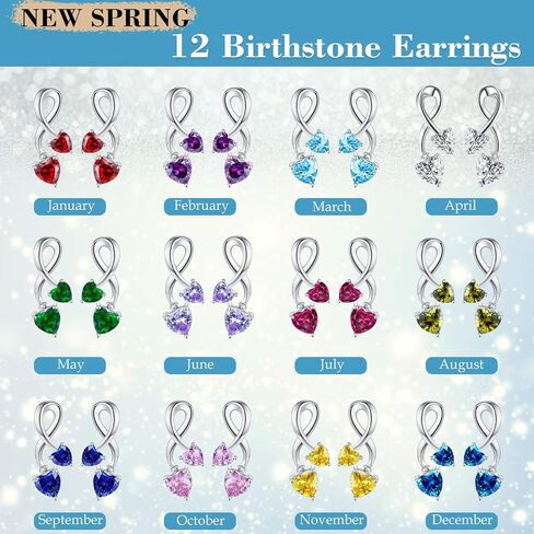 Earrings for Women, S925 Sterling Silver Birthstone Heart Studs Earring for Girlfriend Wife, Anniversary Birthday Christmas Valentines Mothers Day Gifts Jewelry for Womens Wife Her Mom in Saudi Arabia
