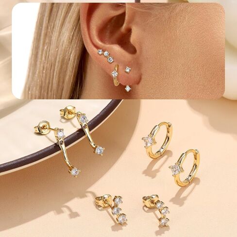 14K Gold Earrings for Women S925 Sterling Silver Earrings for Multiple Piercings Cartilage Stud Small Hoop Dainty Earrings Set in Saudi Arabia