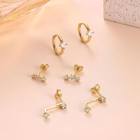 14K Gold Earrings for Women S925 Sterling Silver Earrings for Multiple Piercings Cartilage Stud Small Hoop Dainty Earrings Set in Saudi Arabia