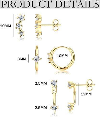 14K Gold Earrings for Women S925 Sterling Silver Earrings for Multiple Piercings Cartilage Stud Small Hoop Dainty Earrings Set in Saudi Arabia