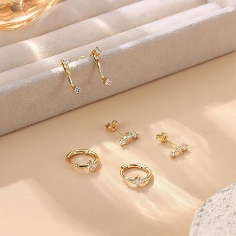 14K Gold Earrings for Women S925 Sterling Silver Earrings for Multiple Piercings Cartilage Stud Small Hoop Dainty Earrings Set in Saudi Arabia