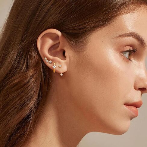 14K Gold Earrings for Women S925 Sterling Silver Earrings for Multiple Piercings Cartilage Stud Small Hoop Dainty Earrings Set in Saudi Arabia