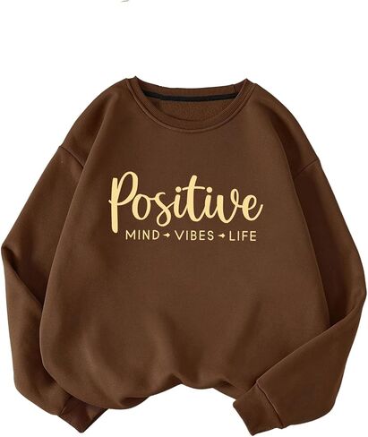 SweatyRocks المرأة رسالة إيجابية الرسم البلوز الصوف طويلة الأكمام Crewneck البلوز الخريف العصرية هوديس in Saudi Arabia