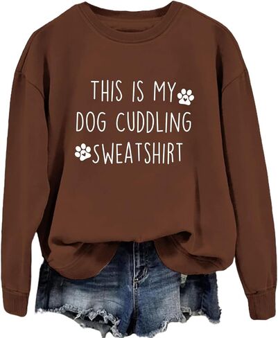 بلوزات This Is My Dog Cuddling للسيدات، قميص عاشق الكلاب، برسومات الكفوف اللطيفة، بأكمام طويلة، بلوفر علوي in Kuwait