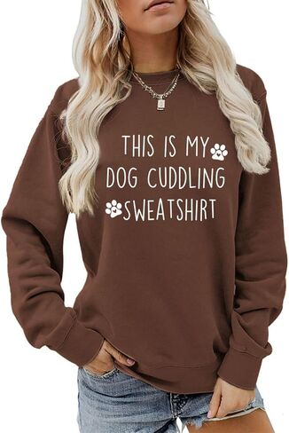 بلوزات This Is My Dog Cuddling للسيدات، قميص عاشق الكلاب، برسومات الكفوف اللطيفة، بأكمام طويلة، بلوفر علوي in Kuwait