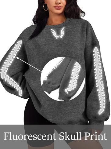 TSMNZMU Women Oversized Sweatshirts - Crewneck Long Sleeve Pullover Fleece Hoodie - Goth Grunge Punk Emo & Alt Style in Saudi Arabia