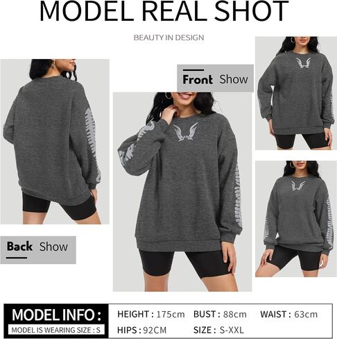 TSMNZMU Women Oversized Sweatshirts - Crewneck Long Sleeve Pullover Fleece Hoodie - Goth Grunge Punk Emo & Alt Style in Saudi Arabia