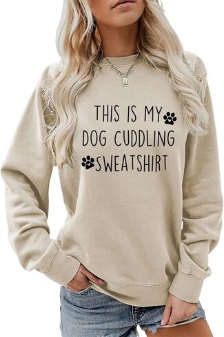 بلوزات This Is My Dog Cuddling للسيدات، قميص عاشق الكلاب، برسومات الكفوف اللطيفة، بأكمام طويلة، بلوفر علوي in Kuwait