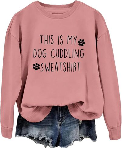 بلوزات This Is My Dog Cuddling للسيدات، قميص عاشق الكلاب، برسومات الكفوف اللطيفة، بأكمام طويلة، بلوفر علوي in Kuwait