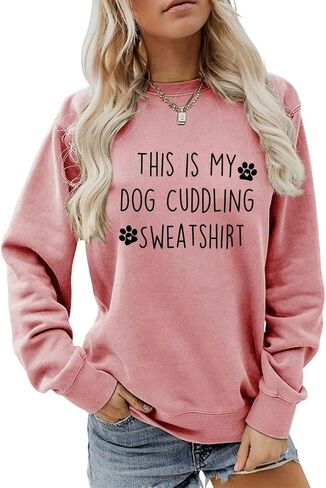 بلوزات This Is My Dog Cuddling للسيدات، قميص عاشق الكلاب، برسومات الكفوف اللطيفة، بأكمام طويلة، بلوفر علوي in Kuwait