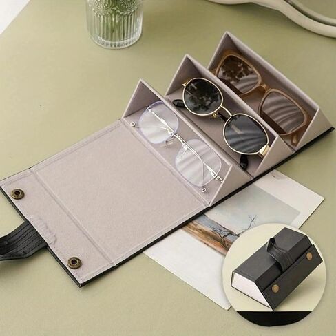 Foldable Sunglasses Storage Case with 3 Slots, Portable Travel Glasses Organizer Holder for Multiple Eyewear (Black) in Saudi Arabia