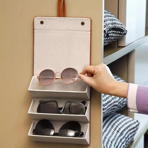 Foldable Sunglasses Storage Case with 3 Slots, Portable Travel Glasses Organizer Holder for Multiple Eyewear (Black) in Saudi Arabia