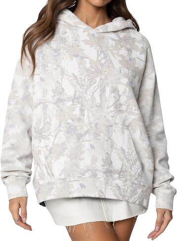 سترة بقلنسوة مموهة للنساء من مابل ليف من الصوف بقلنسوة كبيرة الحجم مموهة للنساء عصرية in Kuwait