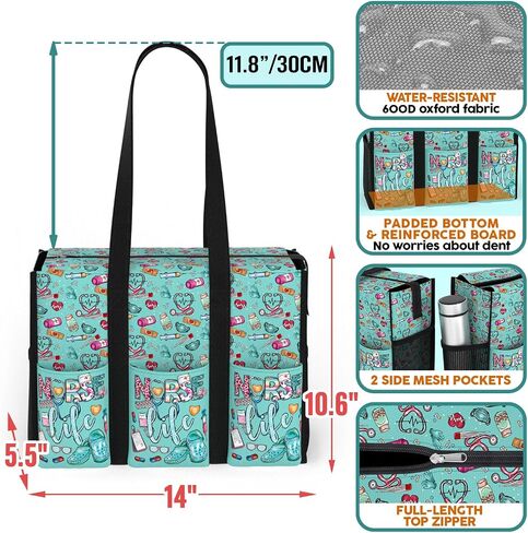 84hoods Multi-Pocket Tote Bag for Women. Waterproof Bag with Multiple Convenient Pockets and Zipper. Gift for Nurses. in Saudi Arabia