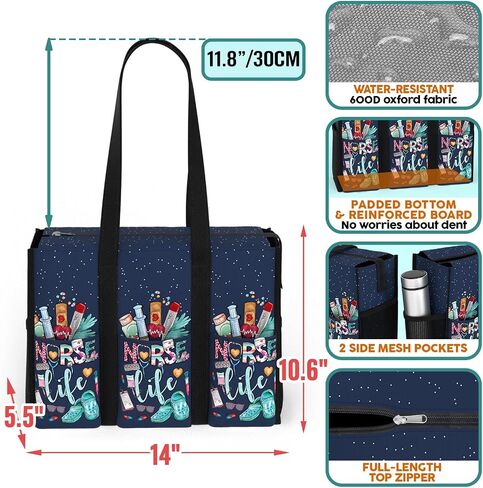84hoods Multi-Pocket Tote Bag for Women. Waterproof Bag with Multiple Convenient Pockets and Zipper. Gift for Nurses. in Saudi Arabia