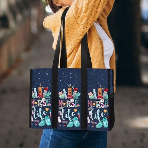 84hoods Multi-Pocket Tote Bag for Women. Waterproof Bag with Multiple Convenient Pockets and Zipper. Gift for Nurses. in Saudi Arabia