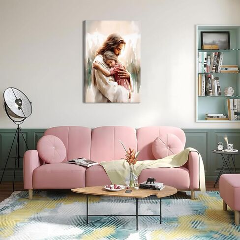 Jesus Holding Little Girl Canvas Wall Art Jesus Christ Loves the World Wall Decor Picture Christian Bible Content Poster Print for Church Prayer Room Bedroom Artwork Home Decoration Ready to Hang in Saudi Arabia