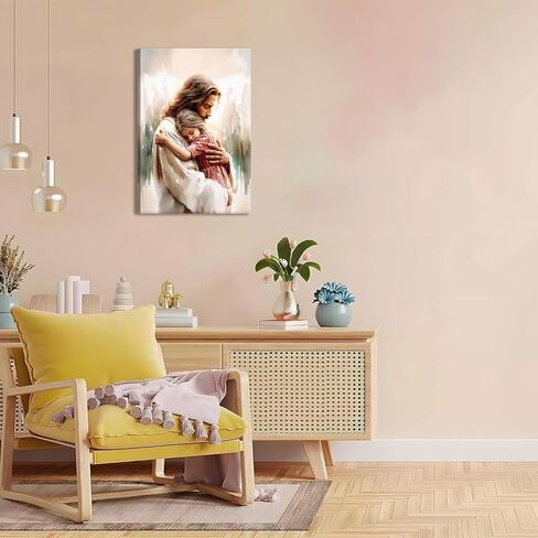 Jesus Holding Little Girl Canvas Wall Art Jesus Christ Loves the World Wall Decor Picture Christian Bible Content Poster Print for Church Prayer Room Bedroom Artwork Home Decoration Ready to Hang in Saudi Arabia