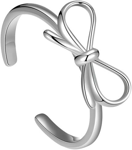 Bow Knot Adjustable Statement Ring for Women 925 Sterling Silver Cute Bowknot Ribbon Stacking Open Finger Rings Birthday Party Wedding Engagement Promise Bands Dainty Jewelry for Daughter in Saudi Arabia
