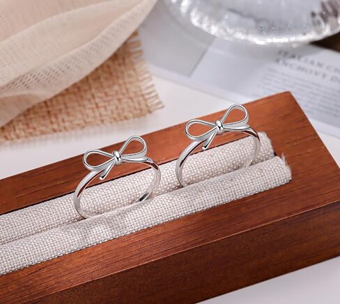 Bow Knot Adjustable Statement Ring for Women 925 Sterling Silver Cute Bowknot Ribbon Stacking Open Finger Rings Birthday Party Wedding Engagement Promise Bands Dainty Jewelry for Daughter in Saudi Arabia