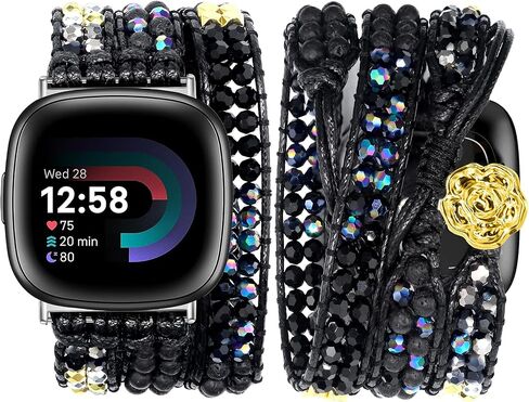 JR.DM Boho Beaded Band Women for Fitbit Versa 4/Versa 3/Sense 2/Sense Bands Natural Stone Bracelet Adjustable Handmade Braided Strap Smartwatch Replacement Wristband in Saudi Arabia