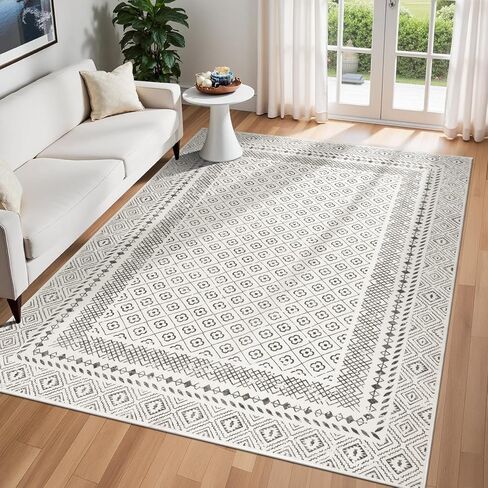 SHACOS 5x7 Area Rugs for Living Room, Soft Low Pile Washable Rug Non-Slip, Moroccan Carpet Rug Black and White Area Rug for Bedroom Dining Room Dorms Home Decor in Kuwait