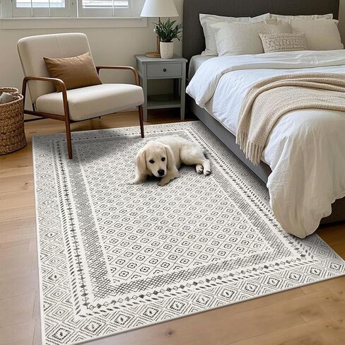SHACOS 5x7 Area Rugs for Living Room, Soft Low Pile Washable Rug Non-Slip, Moroccan Carpet Rug Black and White Area Rug for Bedroom Dining Room Dorms Home Decor in Kuwait