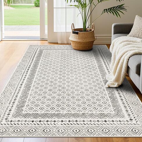 SHACOS 5x7 Area Rugs for Living Room, Soft Low Pile Washable Rug Non-Slip, Moroccan Carpet Rug Black and White Area Rug for Bedroom Dining Room Dorms Home Decor in Kuwait