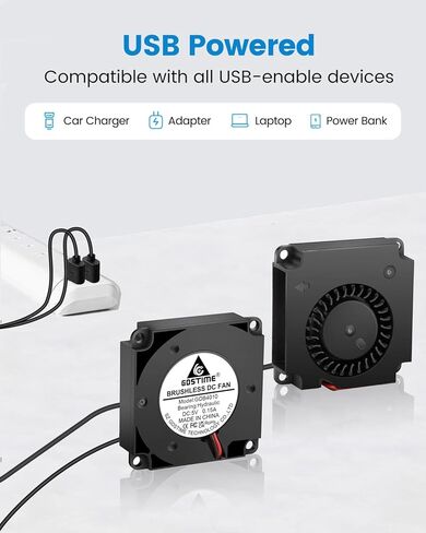 GDSTIME 2-Pack 75mm x 15mm USB Blower Fan with 3 Speed Control, DC 5V Brushless Turbo Cooling Fan for Helmet Laptop 3D Printer in Kuwait
