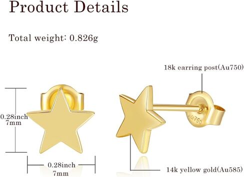 14K Solid Yellow Gold Sun Stud Earrings Dainty Tiny Delicate Durable Small Earrings Fine Jewelry Birthday Gifts for Women, Available Diameter 8mm in Saudi Arabia