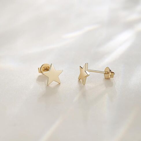 14K Solid Yellow Gold Sun Stud Earrings Dainty Tiny Delicate Durable Small Earrings Fine Jewelry Birthday Gifts for Women, Available Diameter 8mm in Saudi Arabia