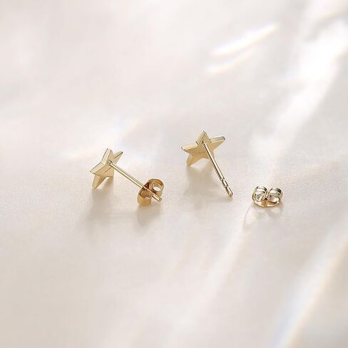 14K Solid Yellow Gold Sun Stud Earrings Dainty Tiny Delicate Durable Small Earrings Fine Jewelry Birthday Gifts for Women, Available Diameter 8mm in Saudi Arabia