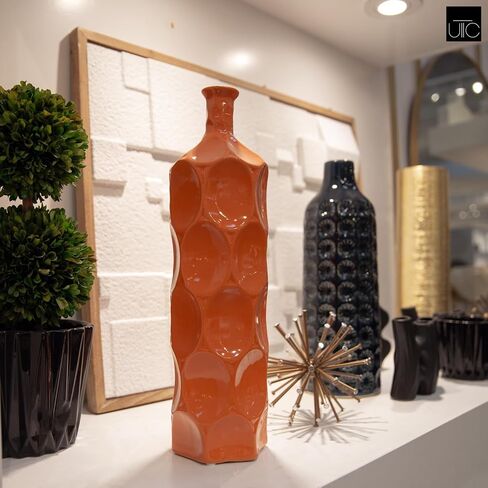 Urban Trends Ceramic Decorative Orange Vase Dimple Pattern Sides, Decor Center Piece for Home Décor for Living Room, Table, Office Decor: 4.75"x4.75"x17.75"H in Kuwait