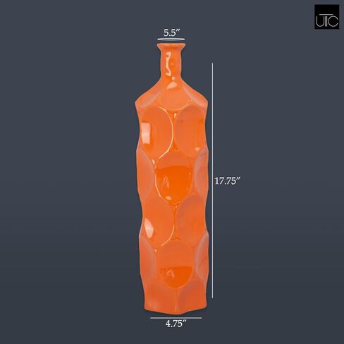 Urban Trends Ceramic Decorative Orange Vase Dimple Pattern Sides, Decor Center Piece for Home Décor for Living Room, Table, Office Decor: 4.75"x4.75"x17.75"H in Kuwait