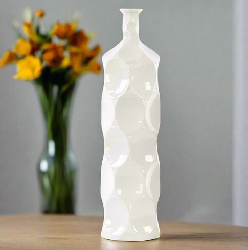 Urban Trends Ceramic Decorative Orange Vase Dimple Pattern Sides, Decor Center Piece for Home Décor for Living Room, Table, Office Decor: 4.75"x4.75"x17.75"H in Kuwait